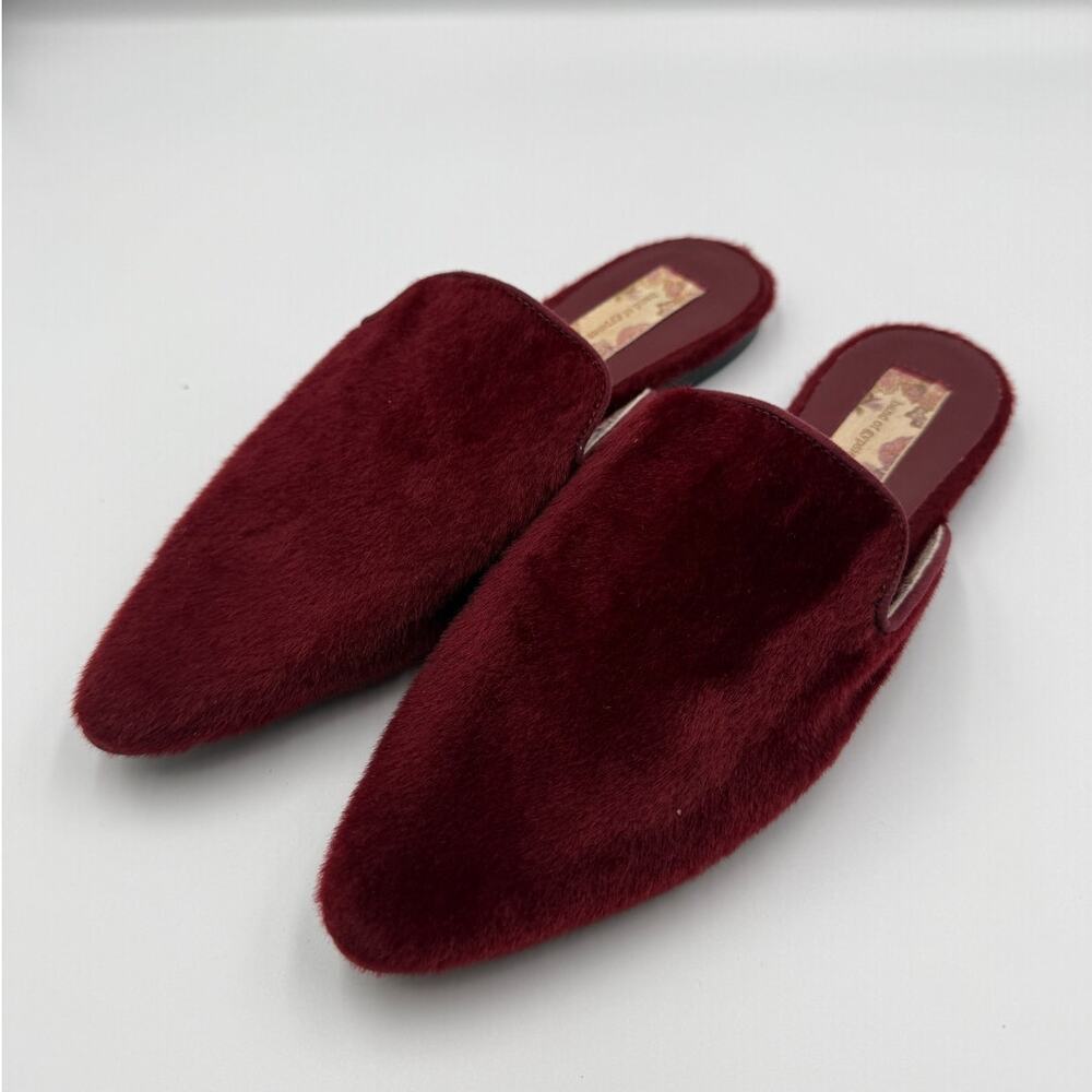 Band of Gypsies Mules Women Burgundy Faux Fur Slip On Flats Pointed Toe Size 6.5